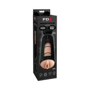 PDX Elite Vibrating Mega Milker Rechargeable Stroker With Hands-Free Suction Cup Beige-Black