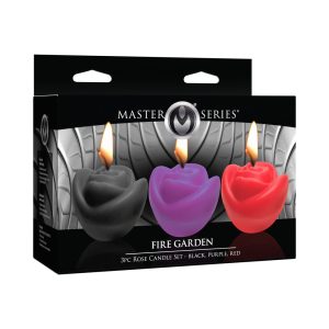 Master Series Fire Garden 3-Piece Rose Candle Set Black-Purple-Red