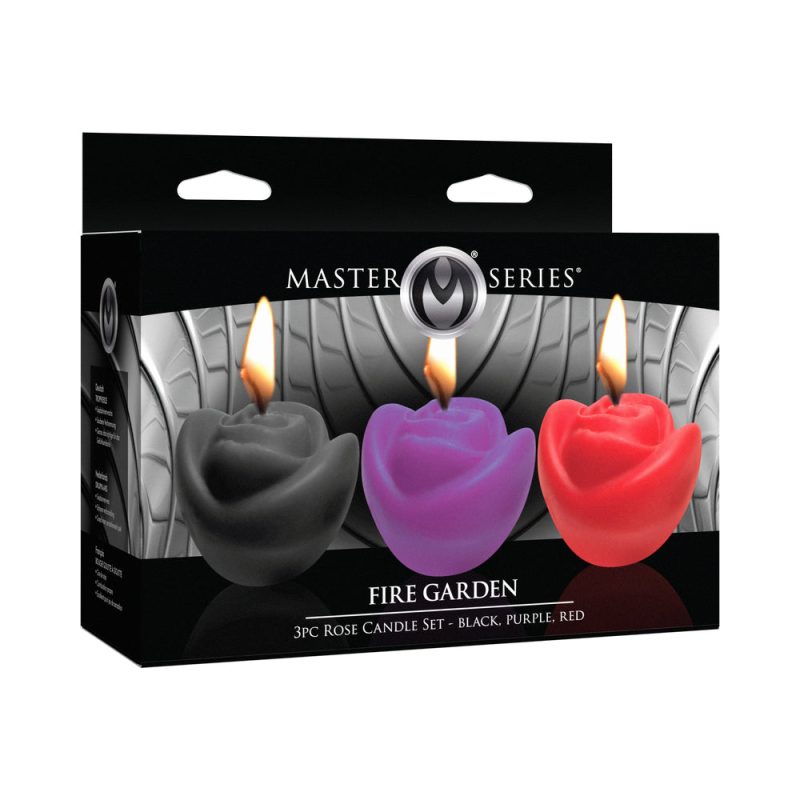 Master Series Fire Garden 3-Piece Rose Candle Set Black-Purple-Red