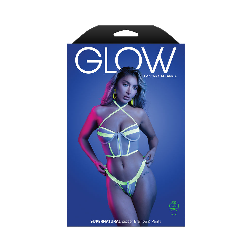 Fantasy Lingerie Glow Supernatural Glow-in-the-Dark Zipper Top & Panty S-M