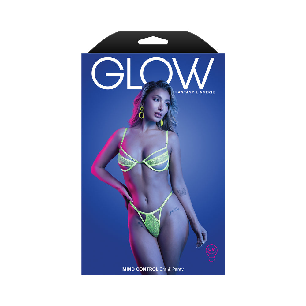 Fantasy Lingerie Glow Mind Control UV Reactive Paneled Underwire Bra & Panty L-XL